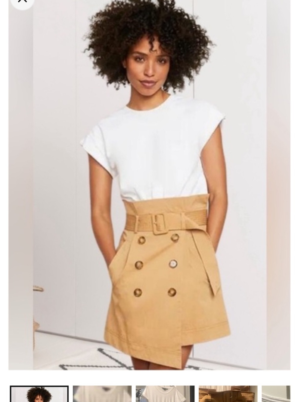 Veronica Beard Melany Mixed Media White and Tan High-Waist Belted Mini Dress - Picture 2 of 13